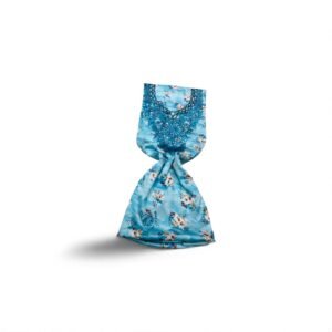 light blue & multicolor indonesian embroidered fabric – twilight petal & tropical breeze design
