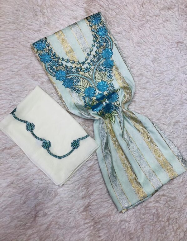 Blue & White Moroccan Embroidered Fabric Set – Striped Sky Garden